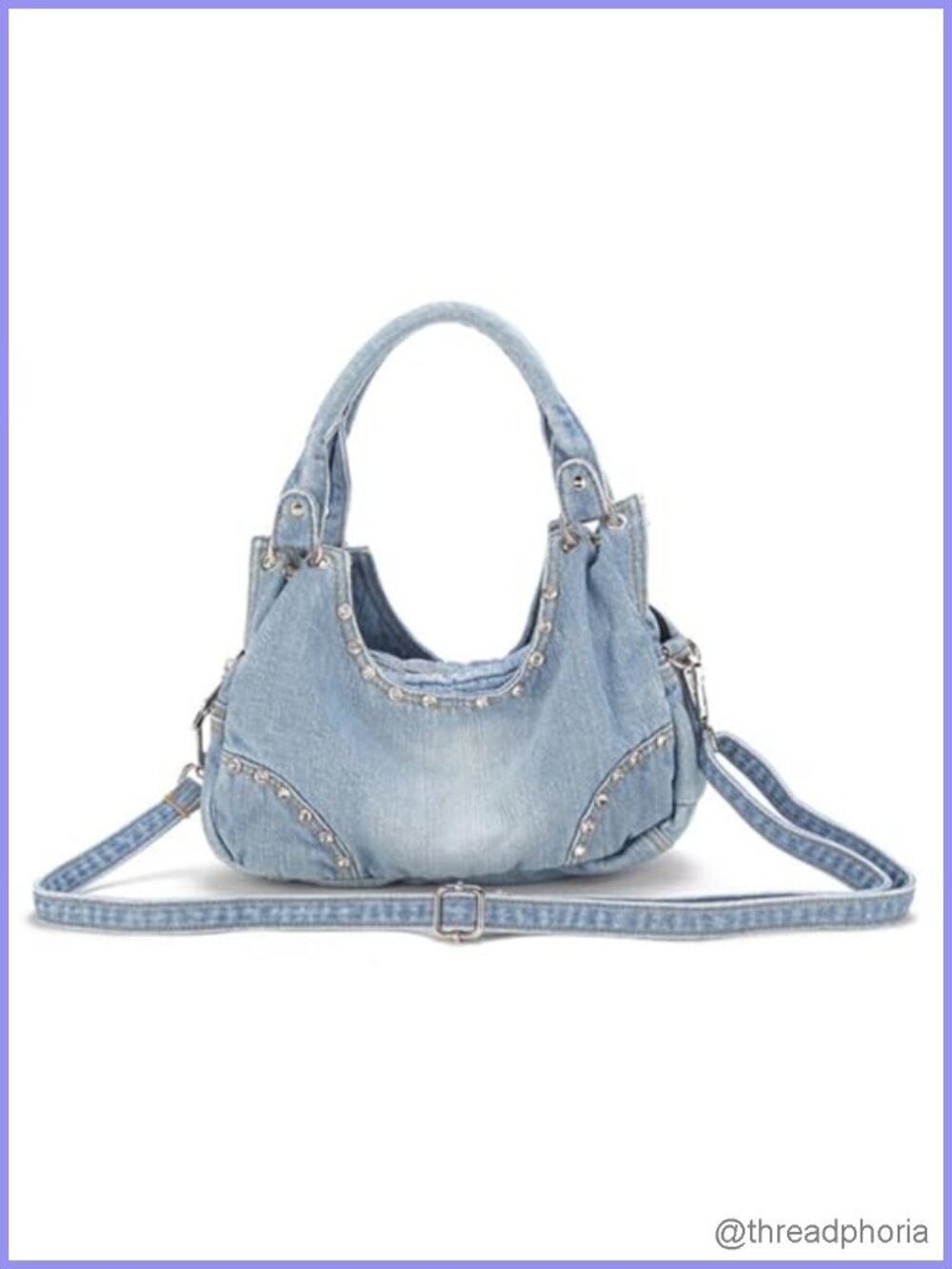 Denim Crossbody Bag Purse with Rhinestones Y2K Jean Handbag